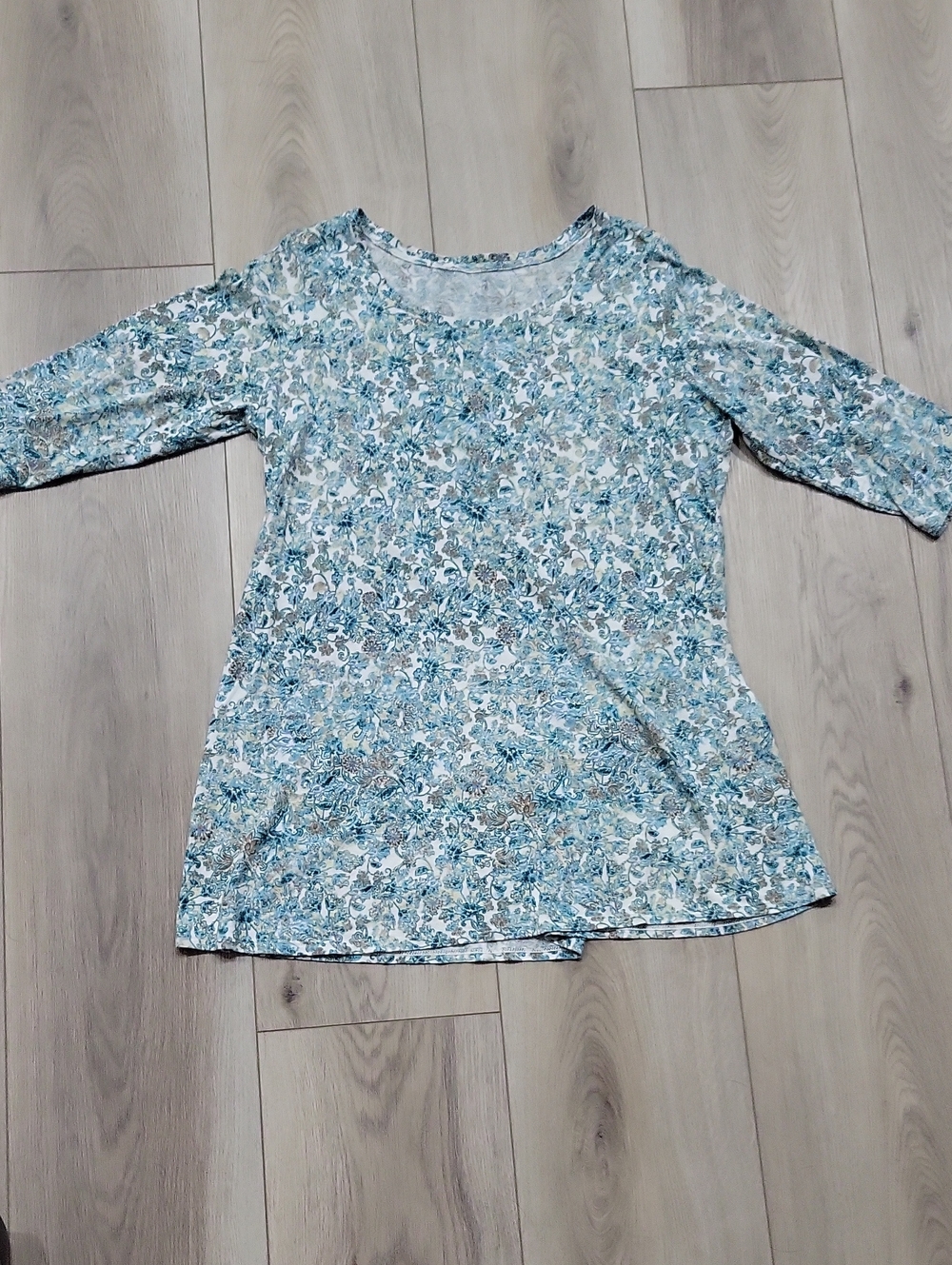 Womens Blue Floral Scoop Neck Tunic Top